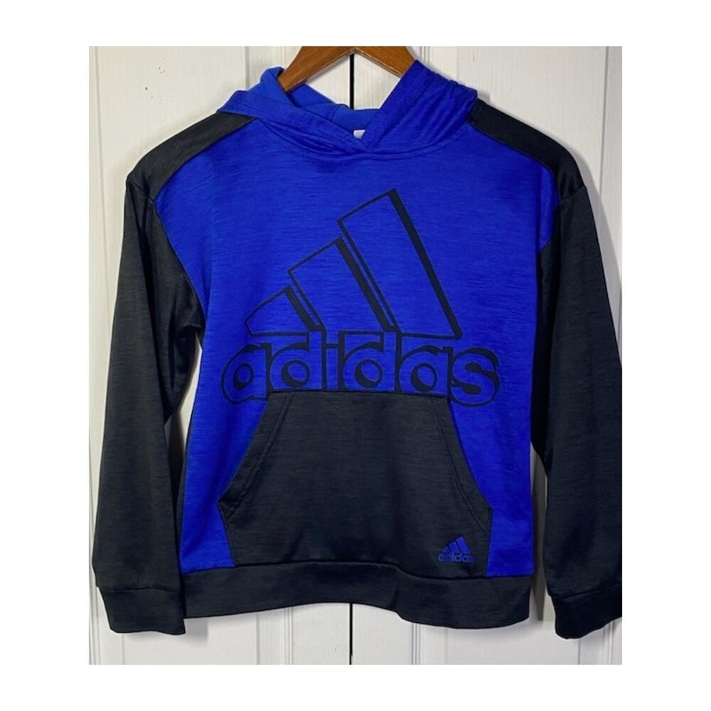 Adidas Boys Blue & Black Pullover Hoodie • Large Front Logo • Size Medium